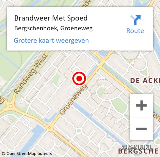 Locatie op kaart van de 112 melding: Brandweer Met Spoed Naar Bergschenhoek, Groeneweg op 21 december 2021 19:29