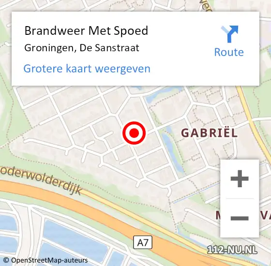 Locatie op kaart van de 112 melding: Brandweer Met Spoed Naar Groningen, De Sanstraat op 21 december 2021 19:32