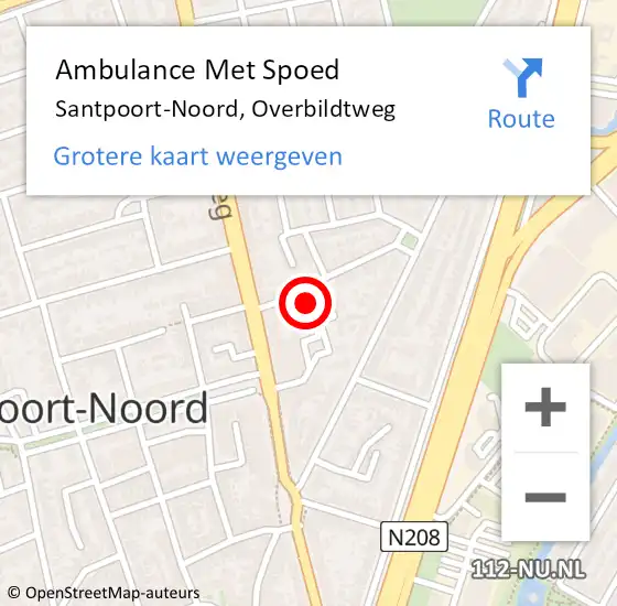 Locatie op kaart van de 112 melding: Ambulance Met Spoed Naar Santpoort-Noord, Overbildtweg op 21 december 2021 20:06