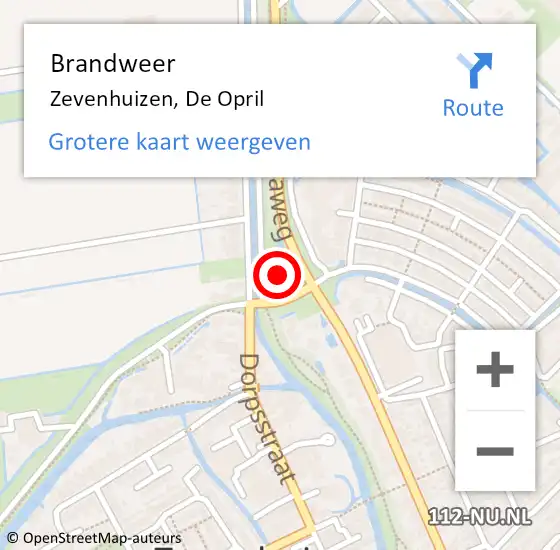 Locatie op kaart van de 112 melding: Brandweer Zevenhuizen, De Opril op 21 december 2021 20:07