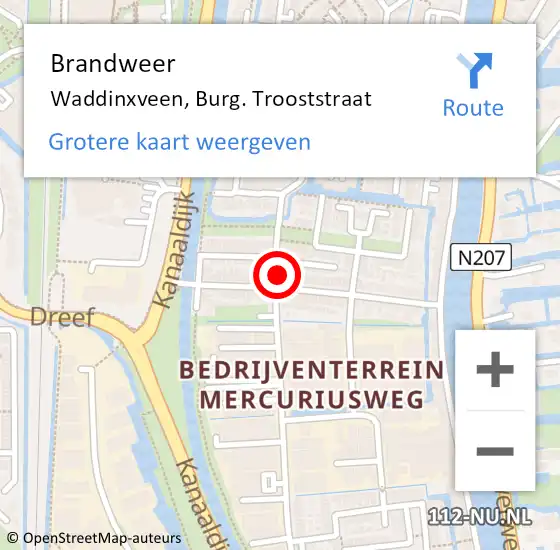 Locatie op kaart van de 112 melding: Brandweer Waddinxveen, Burg. Trooststraat op 3 juli 2014 00:50