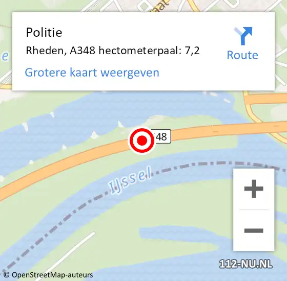 Locatie op kaart van de 112 melding: Politie Rheden, A348 hectometerpaal: 7,2 op 21 december 2021 20:30