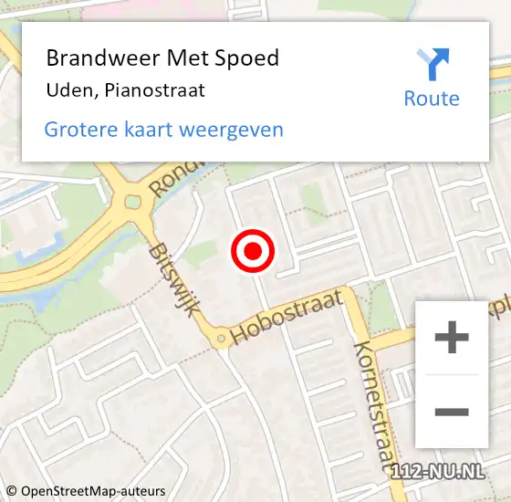 Locatie op kaart van de 112 melding: Brandweer Met Spoed Naar Uden, Pianostraat op 21 december 2021 21:29