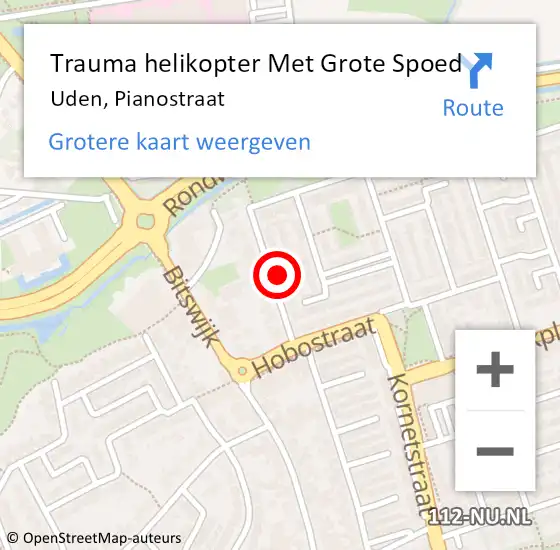 Locatie op kaart van de 112 melding: Trauma helikopter Met Grote Spoed Naar Uden, Pianostraat op 21 december 2021 21:38