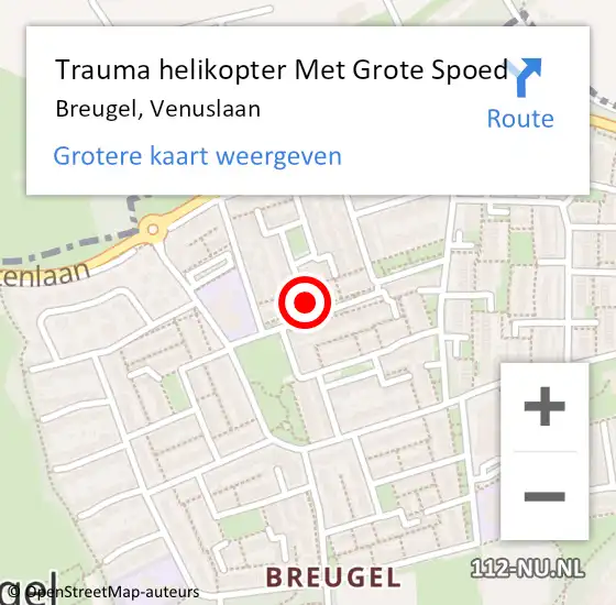 Locatie op kaart van de 112 melding: Trauma helikopter Met Grote Spoed Naar Breugel, Venuslaan op 21 december 2021 21:41