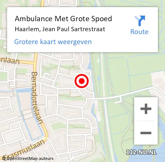 Locatie op kaart van de 112 melding: Ambulance Met Grote Spoed Naar Haarlem, Jean Paul Sartrestraat op 21 december 2021 22:13