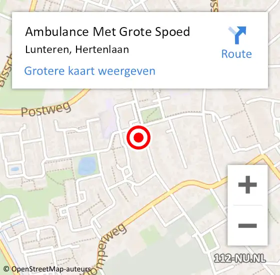 Locatie op kaart van de 112 melding: Ambulance Met Grote Spoed Naar Lunteren, Hertenlaan op 21 december 2021 23:37