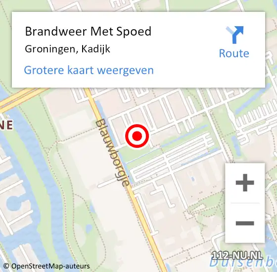 Locatie op kaart van de 112 melding: Brandweer Met Spoed Naar Groningen, Kadijk op 22 december 2021 00:21