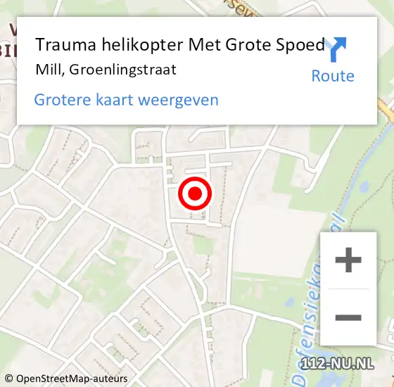 Locatie op kaart van de 112 melding: Trauma helikopter Met Grote Spoed Naar Mill, Groenlingstraat op 22 december 2021 01:59