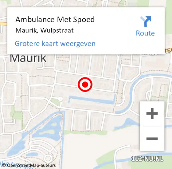 Locatie op kaart van de 112 melding: Ambulance Met Spoed Naar Maurik, Wulpstraat op 22 december 2021 03:01