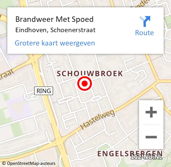 Locatie op kaart van de 112 melding: Brandweer Met Spoed Naar Eindhoven, Schoenerstraat op 22 december 2021 04:06