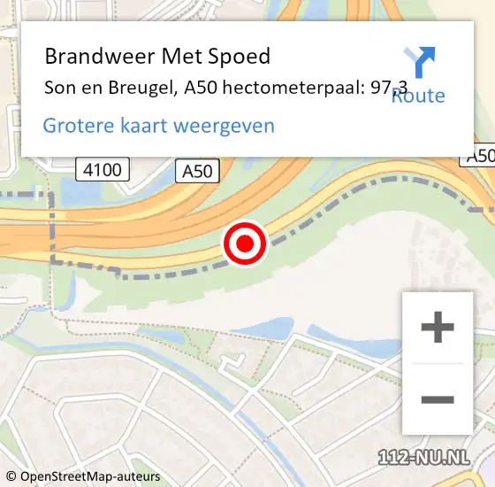 Locatie op kaart van de 112 melding: Brandweer Met Spoed Naar Son en Breugel, A50 hectometerpaal: 97,3 op 22 december 2021 06:22