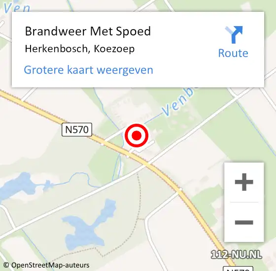 Locatie op kaart van de 112 melding: Brandweer Met Spoed Naar Herkenbosch, Koezoep op 22 december 2021 06:51
