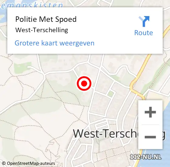 Locatie op kaart van de 112 melding: Politie Met Spoed Naar West-Terschelling op 22 december 2021 07:31