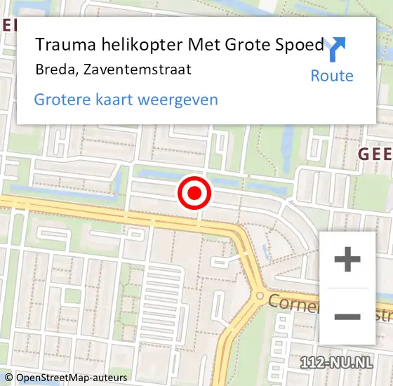 Locatie op kaart van de 112 melding: Trauma helikopter Met Grote Spoed Naar Breda, Zaventemstraat op 22 december 2021 07:46