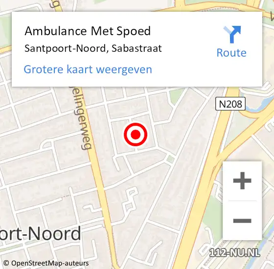 Locatie op kaart van de 112 melding: Ambulance Met Spoed Naar Santpoort-Noord, Sabastraat op 22 december 2021 07:51