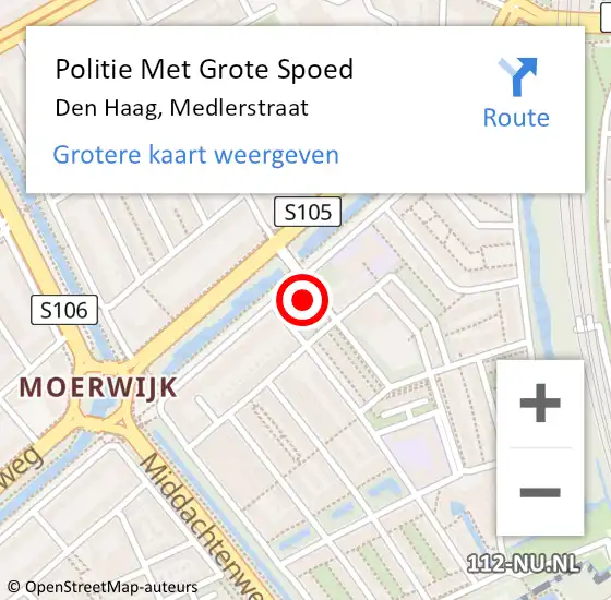 Locatie op kaart van de 112 melding: Politie Met Grote Spoed Naar Den Haag, Medlerstraat op 22 december 2021 08:15