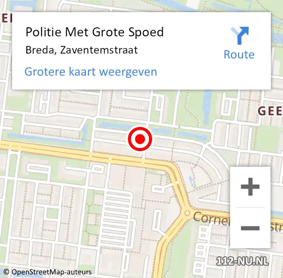 Locatie op kaart van de 112 melding: Politie Met Grote Spoed Naar Breda, Zaventemstraat op 22 december 2021 08:17