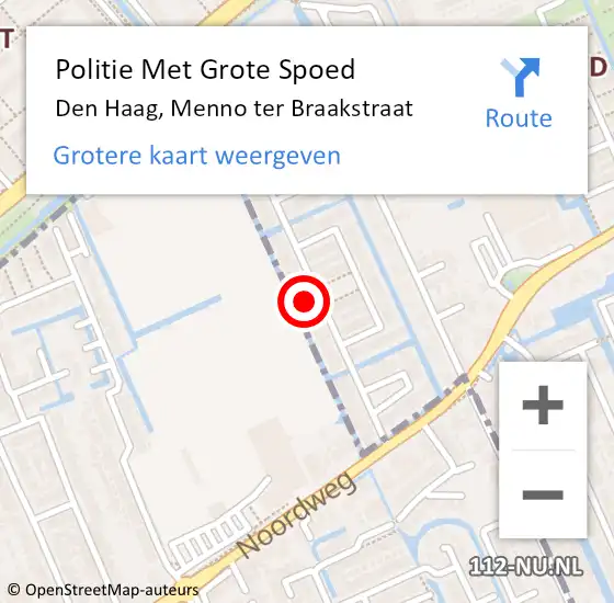 Locatie op kaart van de 112 melding: Politie Met Grote Spoed Naar Den Haag, Menno ter Braakstraat op 22 december 2021 09:06