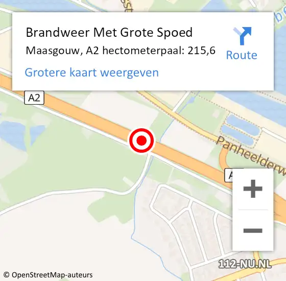 Locatie op kaart van de 112 melding: Brandweer Met Grote Spoed Naar Maasgouw, A2 hectometerpaal: 215,6 op 22 december 2021 09:16