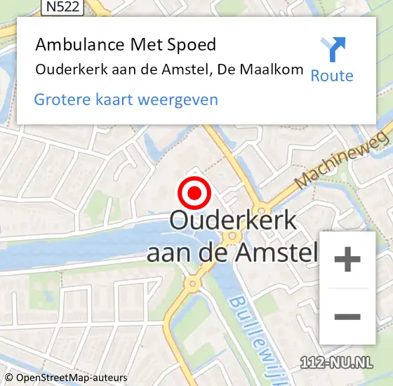 Locatie op kaart van de 112 melding: Ambulance Met Spoed Naar Ouderkerk aan de Amstel, De Maalkom op 22 december 2021 09:18