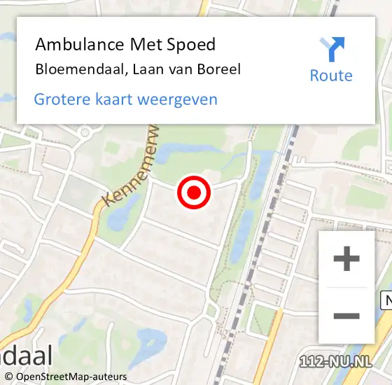 Locatie op kaart van de 112 melding: Ambulance Met Spoed Naar Bloemendaal, Laan van Boreel op 22 december 2021 09:38