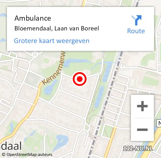 Locatie op kaart van de 112 melding: Ambulance Bloemendaal, Laan van Boreel op 22 december 2021 09:39