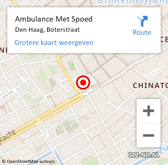 Locatie op kaart van de 112 melding: Ambulance Met Spoed Naar Den Haag, Boterstraat op 22 december 2021 09:53