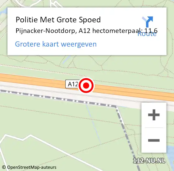 Locatie op kaart van de 112 melding: Politie Met Grote Spoed Naar Pijnacker-Nootdorp, A12 hectometerpaal: 11,6 op 22 december 2021 10:30