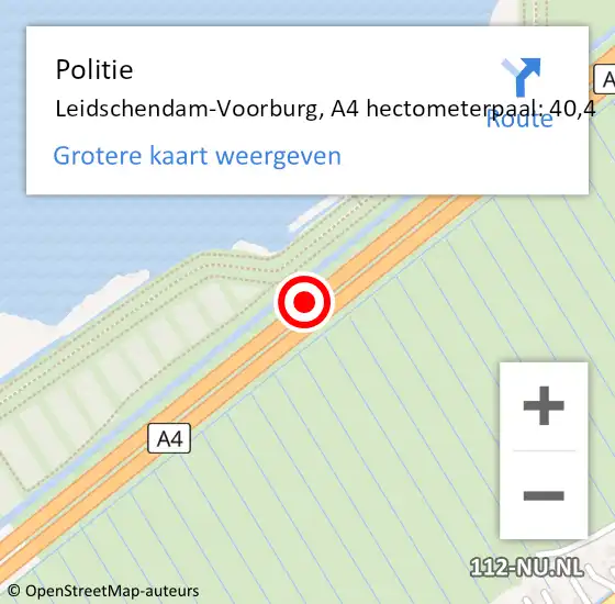 Locatie op kaart van de 112 melding: Politie Leidschendam-Voorburg, A4 hectometerpaal: 40,4 op 22 december 2021 10:33