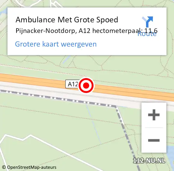 Locatie op kaart van de 112 melding: Ambulance Met Grote Spoed Naar Pijnacker-Nootdorp, A12 hectometerpaal: 11,6 op 22 december 2021 10:35