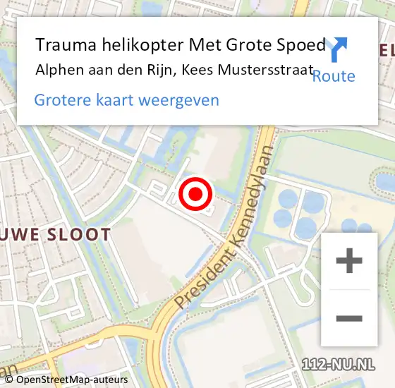 Locatie op kaart van de 112 melding: Trauma helikopter Met Grote Spoed Naar Alphen aan den Rijn, Kees Mustersstraat op 22 december 2021 10:49