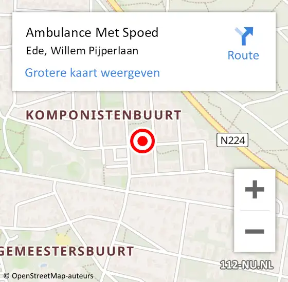 Locatie op kaart van de 112 melding: Ambulance Met Spoed Naar Ede, Willem Pijperlaan op 22 december 2021 10:51