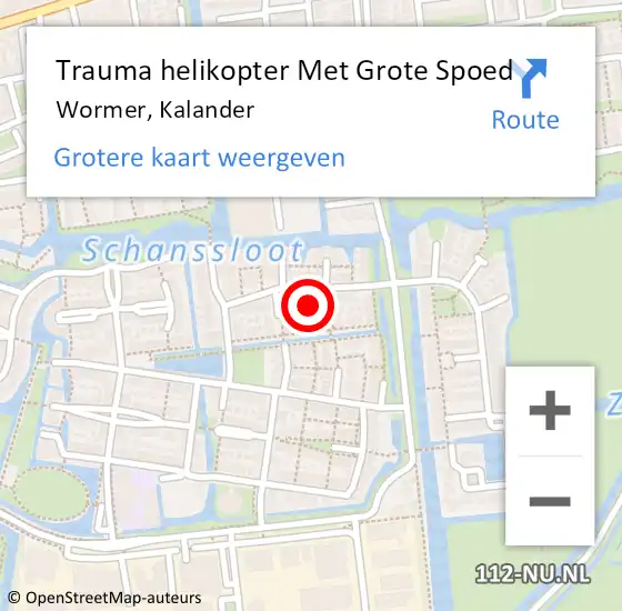 Locatie op kaart van de 112 melding: Trauma helikopter Met Grote Spoed Naar Wormer, Kalander op 22 december 2021 11:00