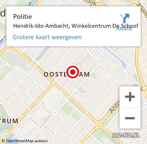 Locatie op kaart van de 112 melding: Politie Hendrik-Ido-Ambacht, Winkelcentrum De Schoof op 22 december 2021 11:02