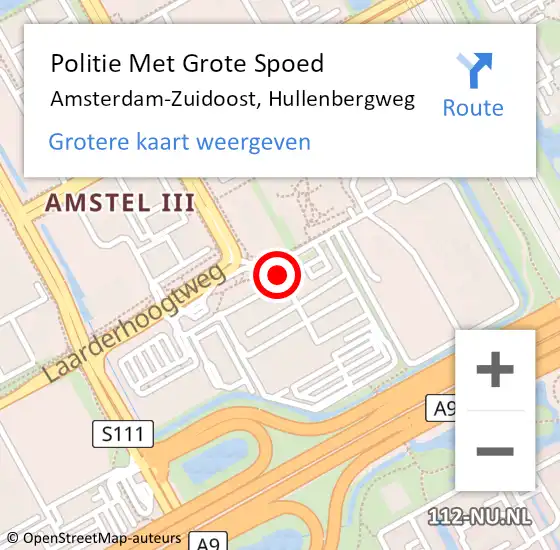 Locatie op kaart van de 112 melding: Politie Met Grote Spoed Naar Amsterdam-Zuidoost, Hullenbergweg op 22 december 2021 11:26