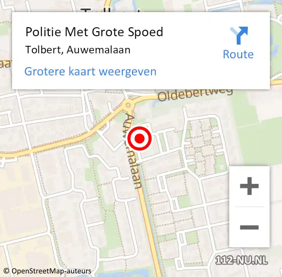 Locatie op kaart van de 112 melding: Politie Met Grote Spoed Naar Tolbert, Auwemalaan op 22 december 2021 11:29