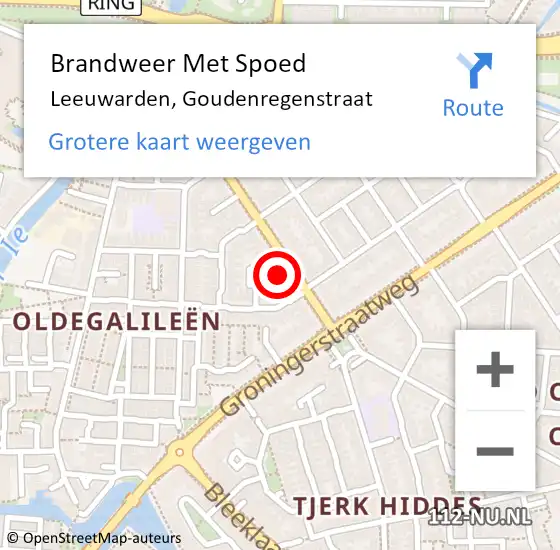 Locatie op kaart van de 112 melding: Brandweer Met Spoed Naar Leeuwarden, Goudenregenstraat op 22 december 2021 11:35