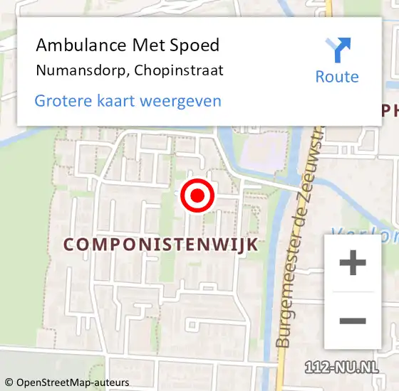Locatie op kaart van de 112 melding: Ambulance Met Spoed Naar Numansdorp, Chopinstraat op 22 december 2021 11:41