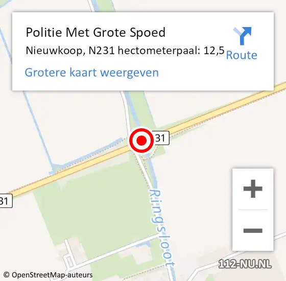 Locatie op kaart van de 112 melding: Politie Met Grote Spoed Naar Nieuwkoop, N231 hectometerpaal: 12,5 op 22 december 2021 11:49