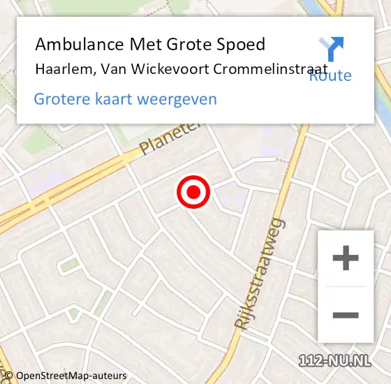 Locatie op kaart van de 112 melding: Ambulance Met Grote Spoed Naar Haarlem, Van Wickevoort Crommelinstraat op 22 december 2021 12:08