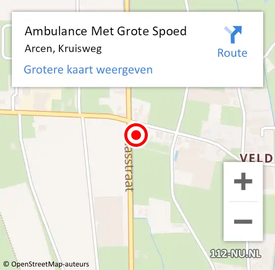 Locatie op kaart van de 112 melding: Ambulance Met Grote Spoed Naar Arcen, Kruisweg op 22 december 2021 12:09