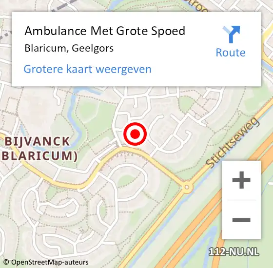 Locatie op kaart van de 112 melding: Ambulance Met Grote Spoed Naar Blaricum, Geelgors op 3 juli 2014 03:44