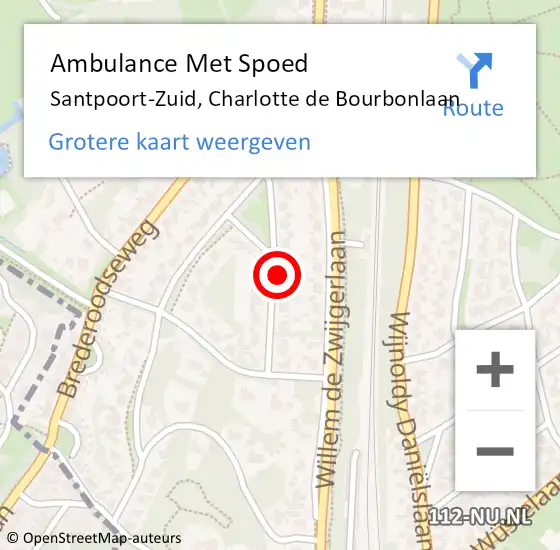 Locatie op kaart van de 112 melding: Ambulance Met Spoed Naar Santpoort-Zuid, Charlotte de Bourbonlaan op 22 december 2021 12:15