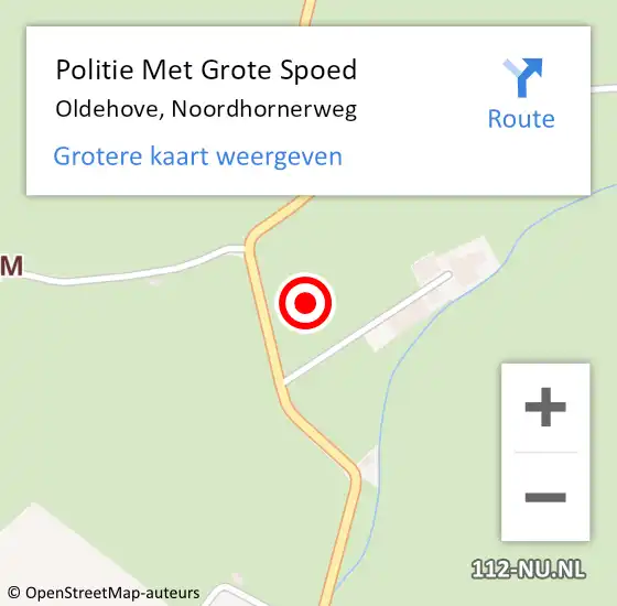 Locatie op kaart van de 112 melding: Politie Met Grote Spoed Naar Oldehove, Noordhornerweg op 22 december 2021 12:36