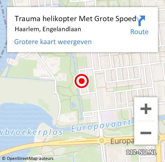 Locatie op kaart van de 112 melding: Trauma helikopter Met Grote Spoed Naar Haarlem, Engelandlaan op 22 december 2021 12:39