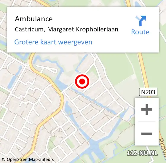 Locatie op kaart van de 112 melding: Ambulance Castricum, Margaret Krophollerlaan op 22 december 2021 12:55