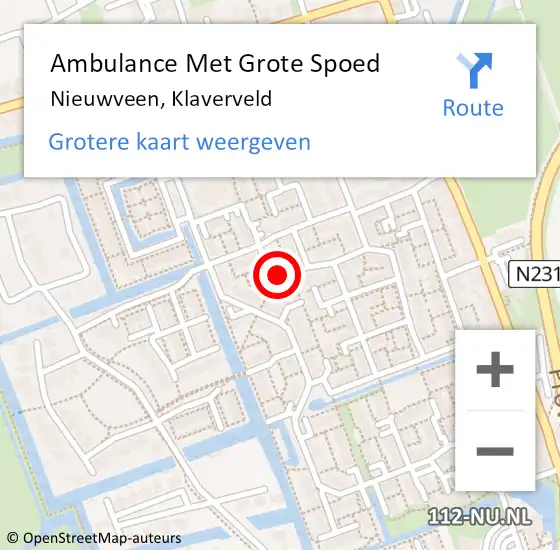 Locatie op kaart van de 112 melding: Ambulance Met Grote Spoed Naar Nieuwveen, Klaverveld op 22 december 2021 13:06