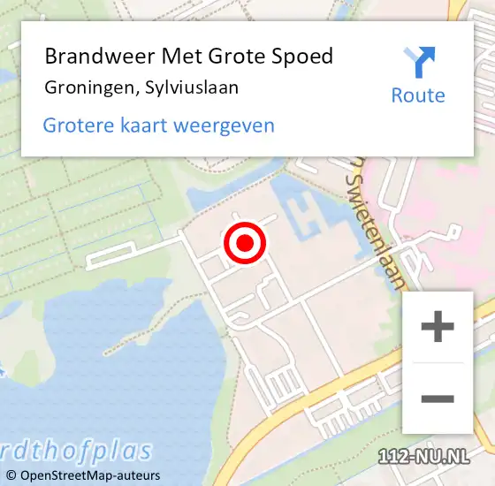 Locatie op kaart van de 112 melding: Brandweer Met Grote Spoed Naar Groningen, Sylviuslaan op 22 december 2021 13:20