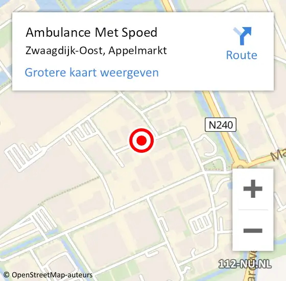 Locatie op kaart van de 112 melding: Ambulance Met Spoed Naar Zwaagdijk-Oost, Appelmarkt op 22 december 2021 13:29